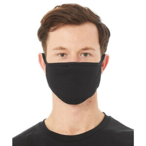 Custom black face mask on brunette man. Custom cotton face mask product image.
