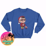 Baby Benito Christmas Sweatshirt in blue color, adding a pop of color to holiday wear on a white background.
