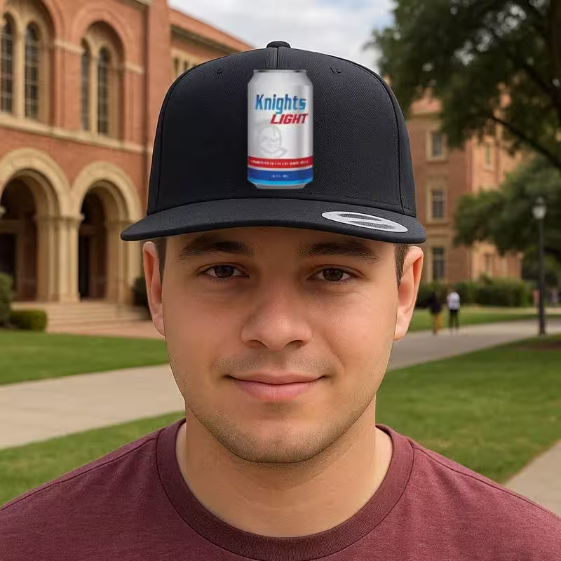 College student wearing the UCF Natty Light Hat