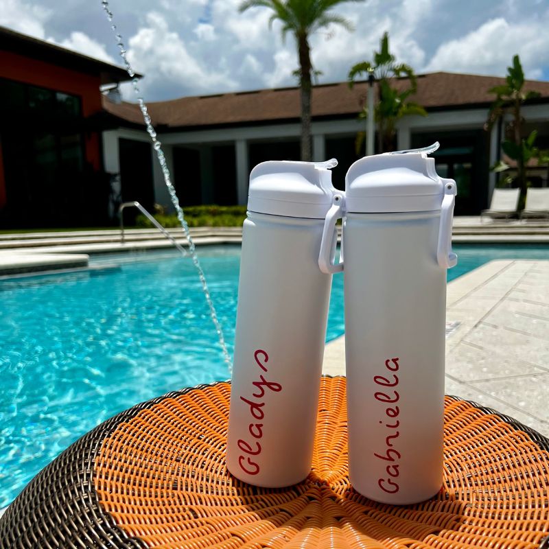 2 orders of our custom white water bottles with pink text inspired by the hit reality TV show.