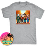Horror classics scary friends drinking coffee in the fall gray shirt