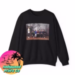 Black Sweater with a image of friends sitting on a bench
