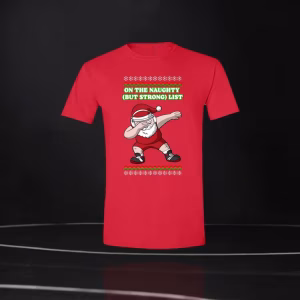 Ugly Christmas Wrestling Shirt On The Naughty (But Strong) List red version perfect for young wrestlers
