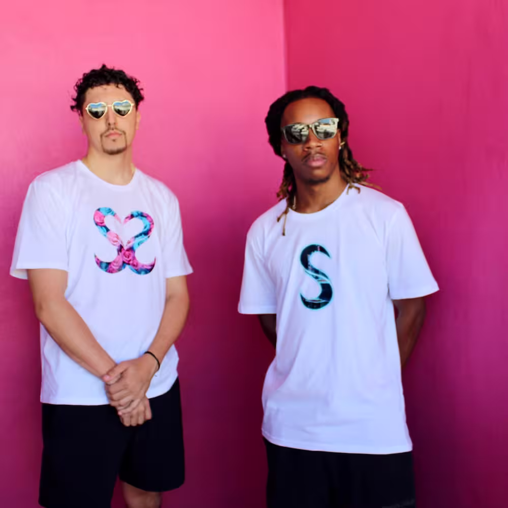 Bad Of The Heart Slick Brand shirt on model with another Slick model