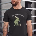 Man wearing an Off to Commit Dad Foolery T-Shirt featuring a funny father frog design, perfect Father’s Day tee and silly dad gift.