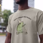Man wearing an Off to Commit Dad Foolery T-Shirt in sand color variant