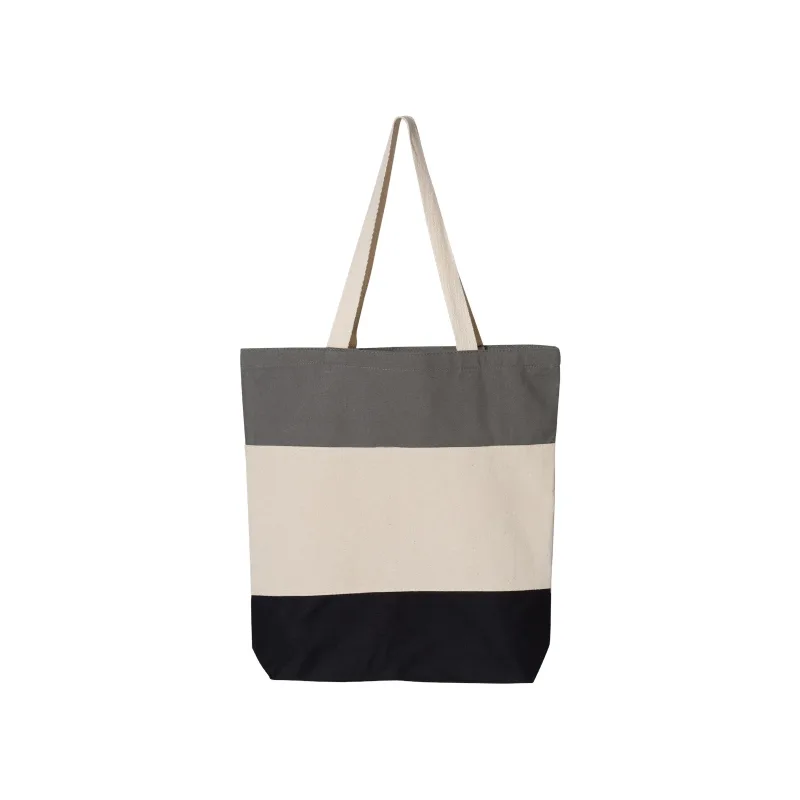 Custom Q-Tees Tri-Color Cotton Canvas Tote Bag Black, Natural and Gray color variant