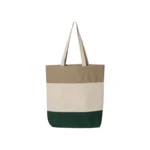Tri-Color Cotton Canvas Tote Bag in Forest Green, Natural, and Khaki color variant